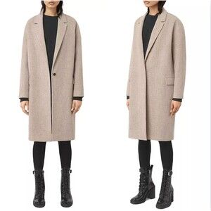 AllSaints Sancia Lotto Wool Blend Coat Taupe Minimalist Modern Chic XS NWT